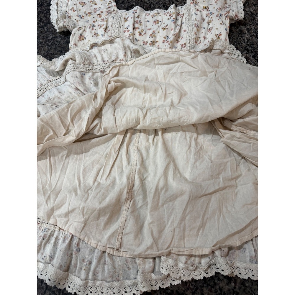 American Eagle Ditsy Floral Lace Trim Tiered Mini Dress Cream Womens Large - Picture 5 of 10